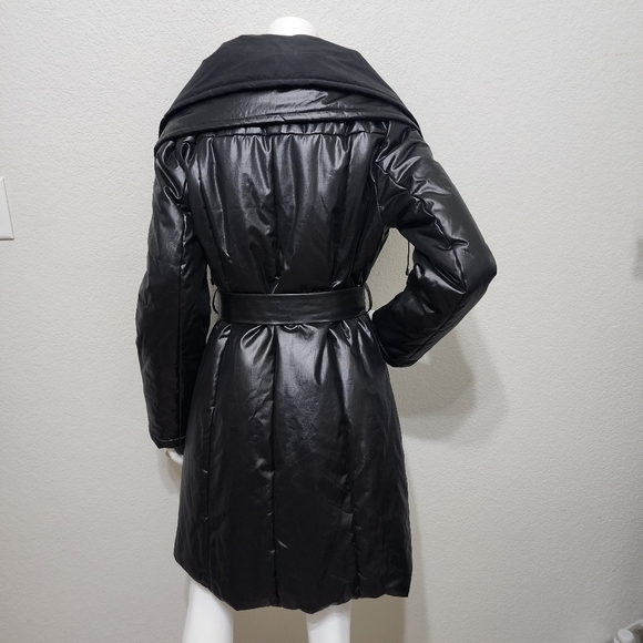 NWT Kenneth Cole Long Puffer Black Trench Coat Size L - Picture 5 of 13
